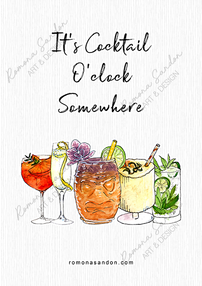 Free Printable Poster - Cocktail O'clock