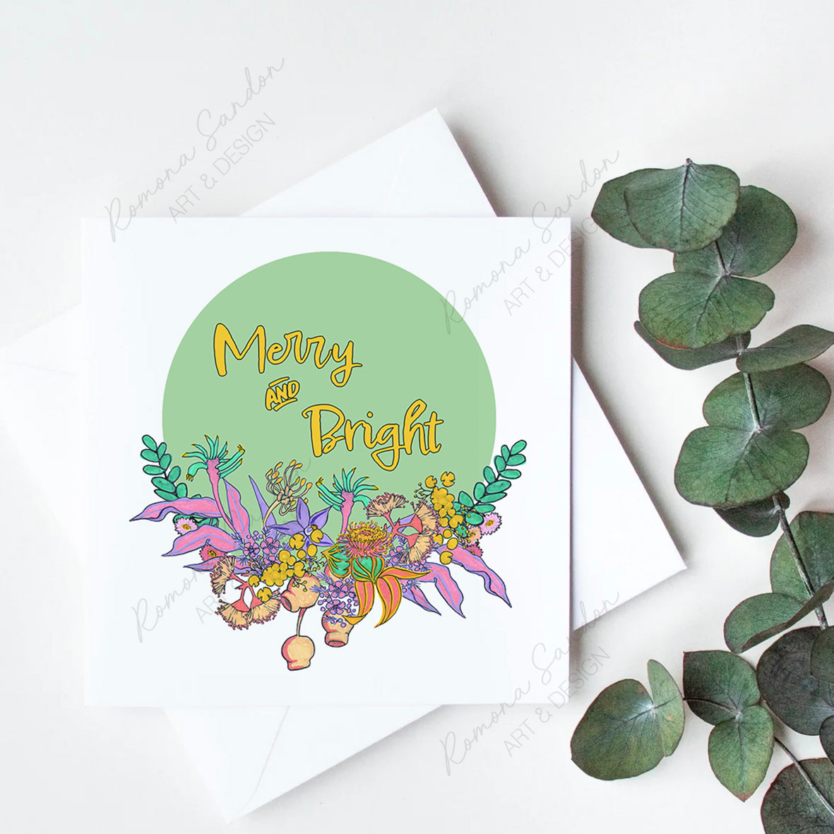 'Merry and Bright' Wreath Christmas Card