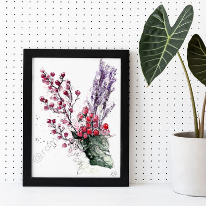 Hypericum floral art print red and purple Australian art by Romona Sandon Art & Design