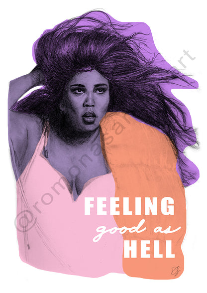 Pop Lizzo art print purple orange and pink Lizzo quote feeling good Australian art by Romona Sandon Art & Design