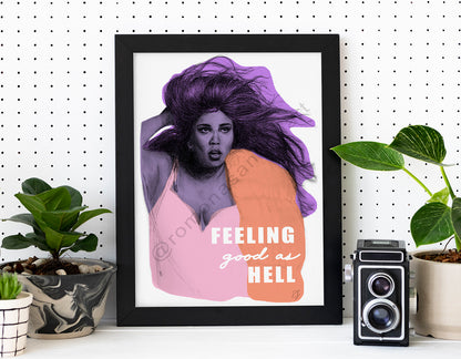 Pop Lizzo art print purple orange and pink Lizzo quote feeling good Australian art by Romona Sandon Art & Design